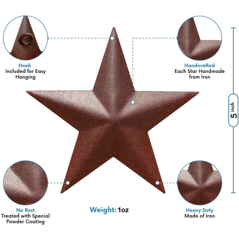 EcoRise Barn Star - Metal Stars for Outside Texas Stars Art Rustic Vintage Western Country Home Farmhouse Wall Decor (5" (Pack of 6)) - Image 2